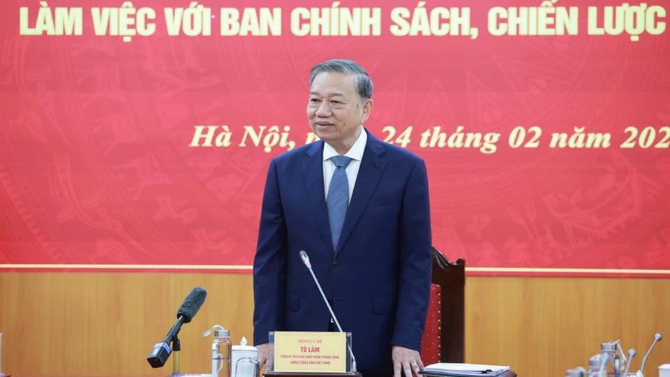 Tổng Bí thư làm việc với Ban Chính sách, chiến lược TW về mục tiêu tăng trưởng