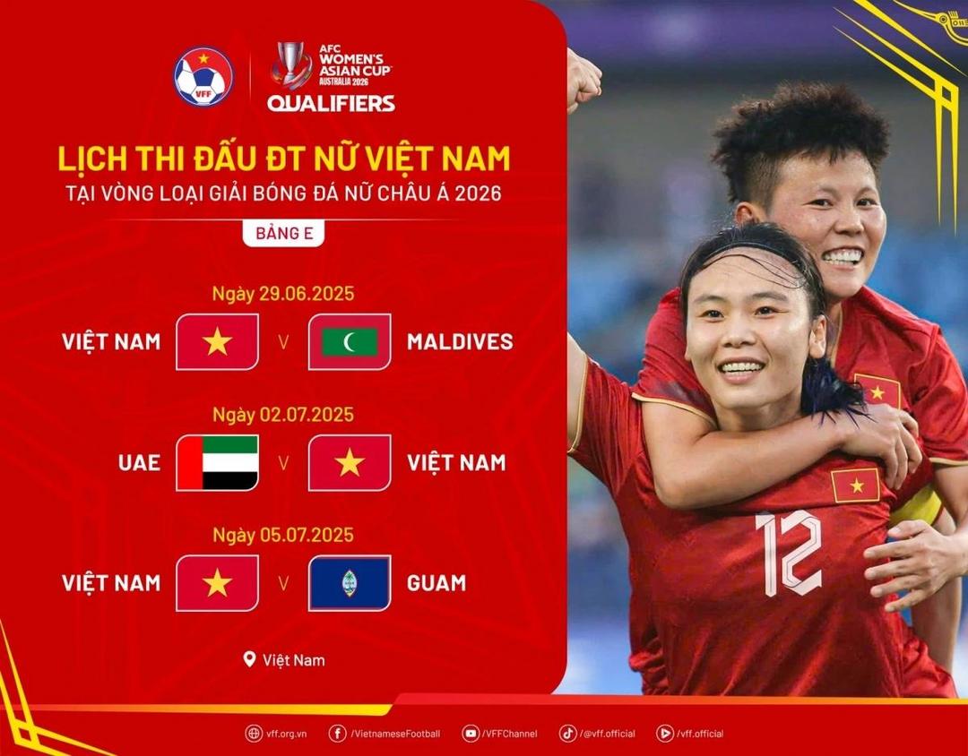 Lịch thi đấu ĐT nữ Việt Nam tại vòng loại Asian Cup nữ 2026