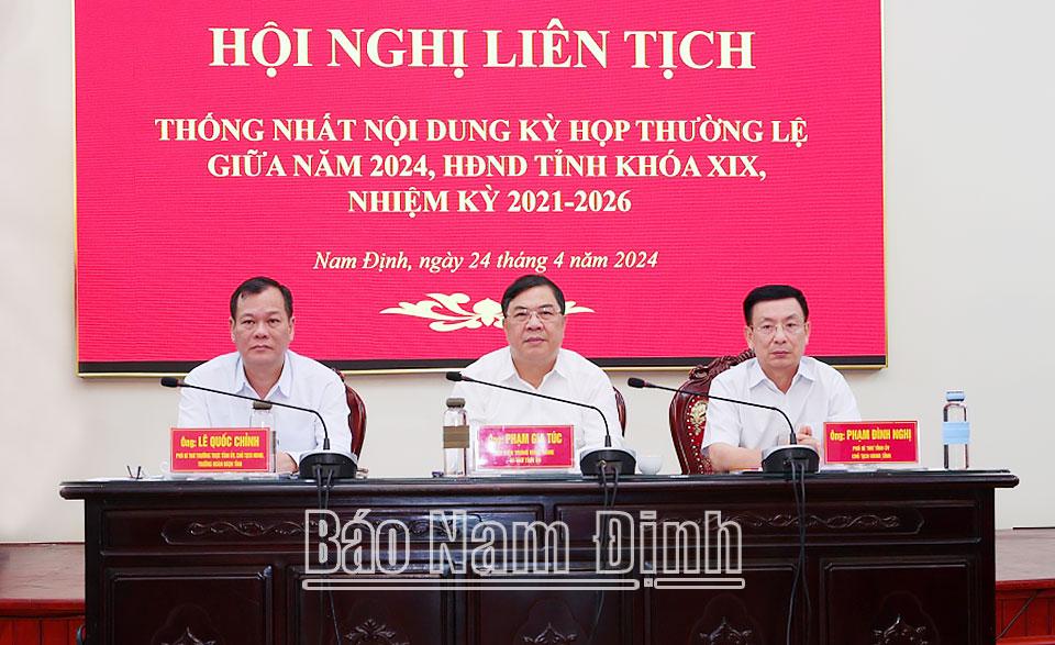 Hội nghị liên tịch thống nhất nội dung, chương trình kỳ họp thường lệ giữa năm 2024 của HĐND tỉnh khóa XIX