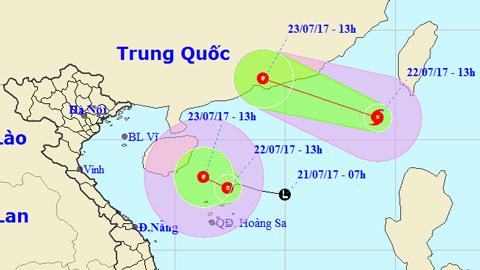 Tin áp thấp nhiệt đới trên Biển Đông và Tin bão trên Biển Đông cơn bão số 3 (Hồi 13 giờ ngày 22-7)