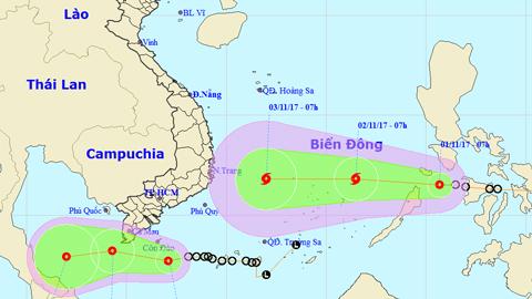 Tin áp thấp nhiệt đới gần bờ và áp thấp nhiệt đới gần Biển Đông (Hồi 7 giờ ngày 1-11)