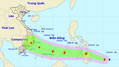 Tin bão gần Biển Đông (Hồi 16 giờ ngày 12-02)