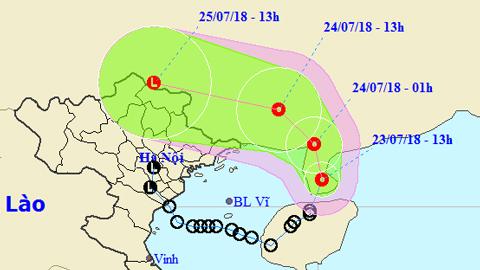 Tin áp thấp nhiệt đới trên đất liền (Hồi 13 giờ ngày 23-7)