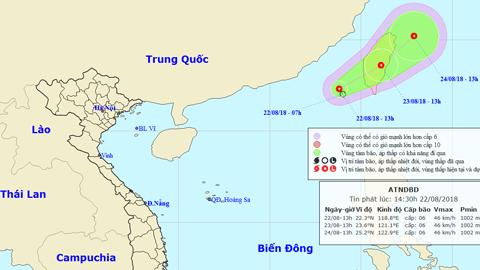 Tin áp thấp nhiệt đới trên khu vực Đông Bắc Biển Đông (Hồi 7 giờ ngày 23-8)