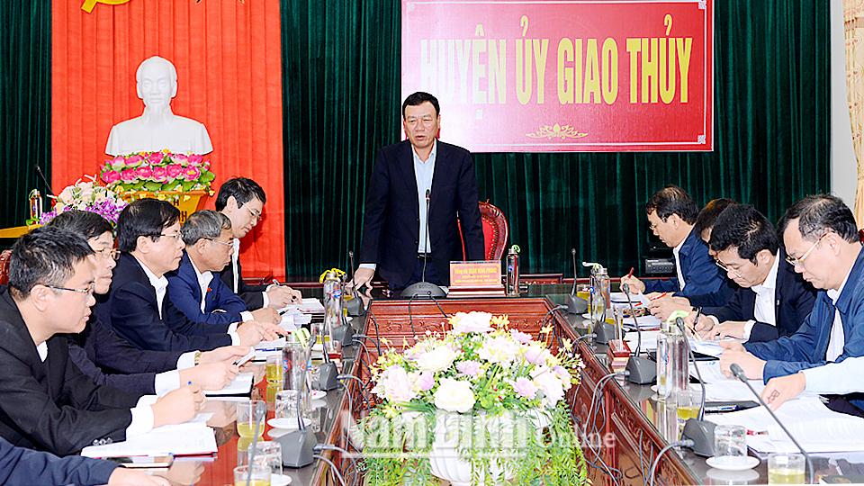 Đồng chí Bí thư Tỉnh ủy làm việc với Ban Thường vụ Huyện ủy Giao Thủy